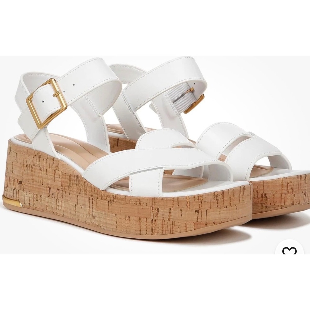 Sarto by Franco Sarto Tilly White Leather Cork Platform Wedge Sandals 9.5M